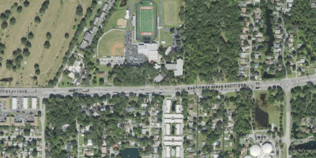 Aerial view of Cardinal Mooney Catholic High School
