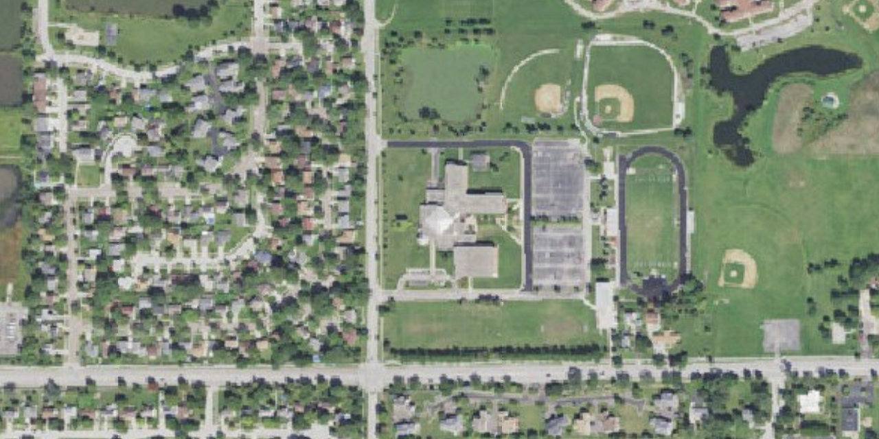 Aerial view of Aurora Central Catholic High School