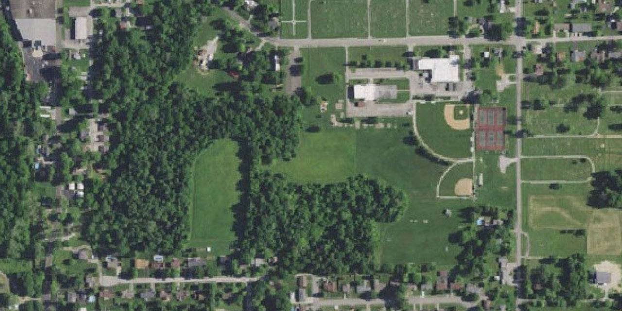 Aerial view of Shawe Memorial Junior/Senior High School